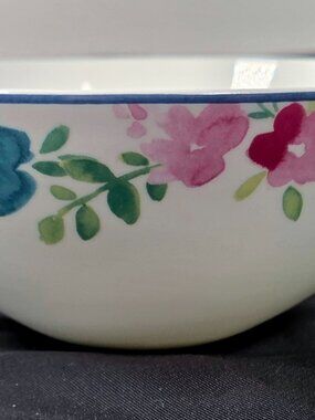 Ciroa Soup / Pasta Bowl Fine Bone China White w/ Flowers 6.75" x 2.75" hi VTG